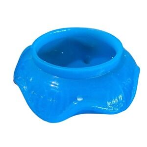 Vintage Turquoise Blue Milk Glass Footed Trinket Bowl Scalloped Edge 3.5oz